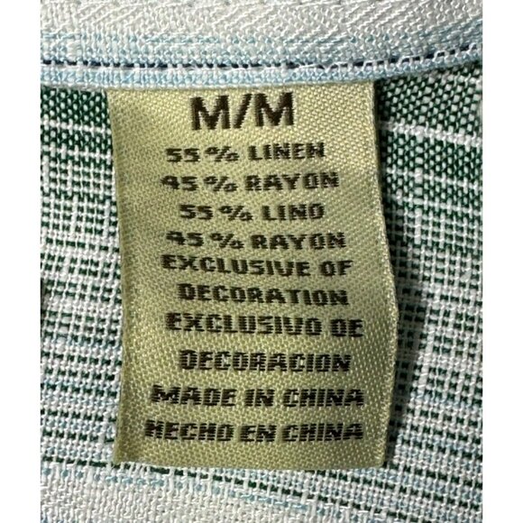 NWT Havanera Mens Green & Blue Plaid Short Sleeve Linen Blend Size M - Picture 9 of 11
